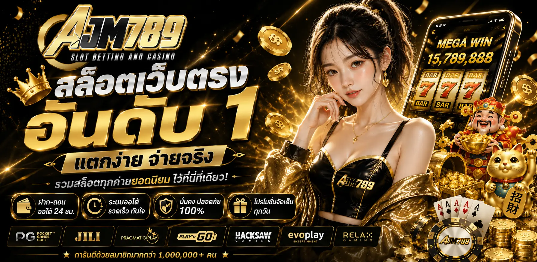 AJM789 เกมสล็อตออนไลน์ แตกง่าย โบนัสจัดเต็ม